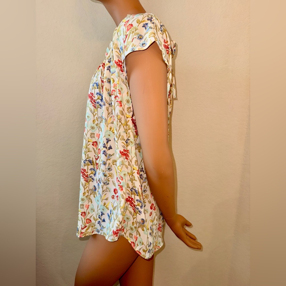 LC Lauren Conrad Floral Blouse Size L Multicolor Tie Back Keyhole Boho Top - Picture 3 of 10